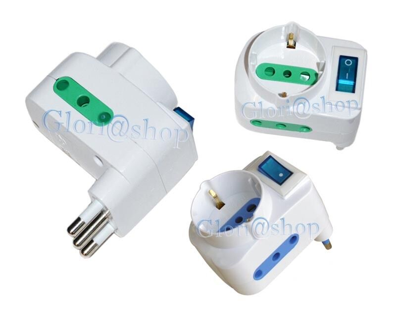 ADATTATORE MULTIPRESA INTERRUTTORE ON/OFF 2 SPINA ITALIANA 10A SCHUKO MAX 1500 W - Picture 1 of 1